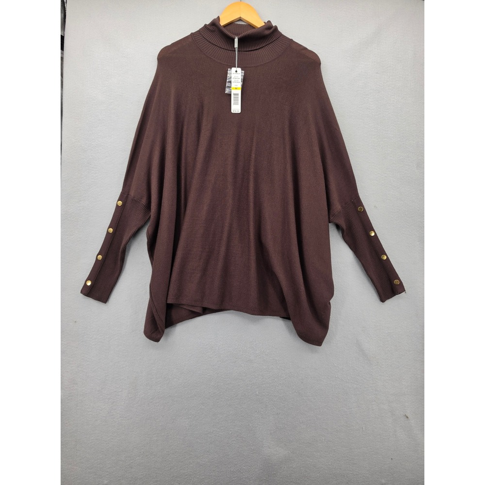 Joseph A Brown Poncho Sweater NWT Turtleneck Button Sleeve Coffee Bean Medium